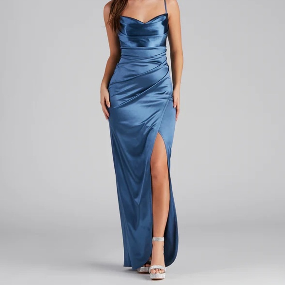 Satin blue dress